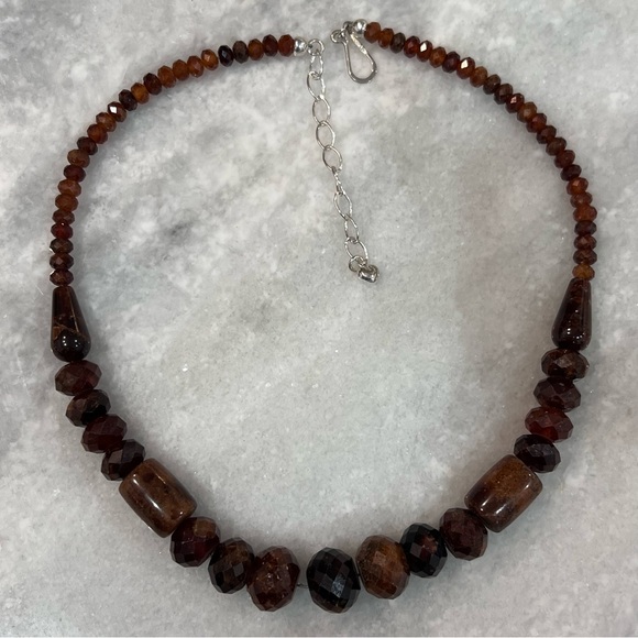Hessonite Faceted Bead Sterling Silver Necklace - Picture 9 of 13
